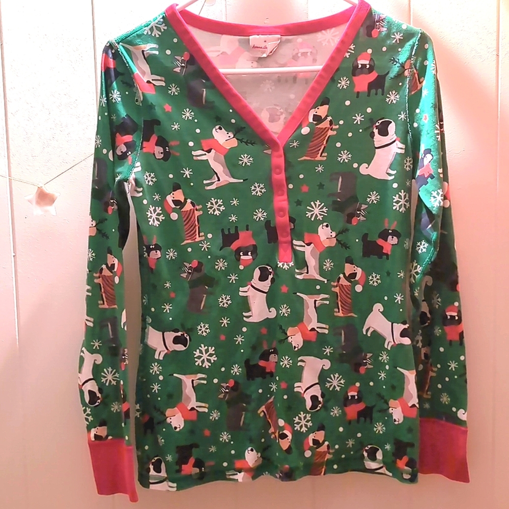Hanna Andersson Christmas Pups Dogs in Hats Long Sleeve Henley Women's Medium